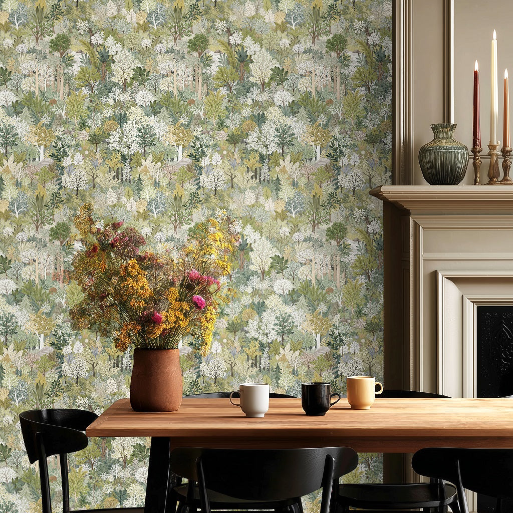 kukupony Botanical Green Peel and Stick Wallpaper – Vintage Forest Wall Paper, Renter Friendly Removable Self Adhesive Natural Wallpaper for Bedroom, Bathroom, Kitchen & Cabinets Home Decor 17.3"x197"