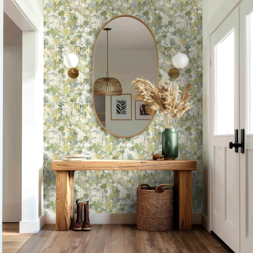 kukupony Botanical Green Peel and Stick Wallpaper – Vintage Forest Wall Paper, Renter Friendly Removable Self Adhesive Natural Wallpaper for Bedroom, Bathroom, Kitchen & Cabinets Home Decor 17.3"x197"