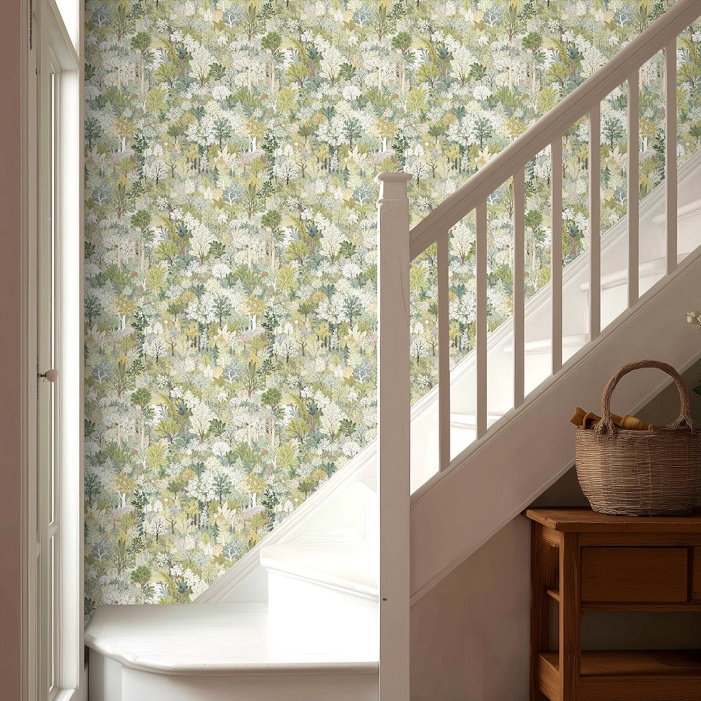 kukupony Botanical Green Peel and Stick Wallpaper – Vintage Forest Wall Paper, Renter Friendly Removable Self Adhesive Natural Wallpaper for Bedroom, Bathroom, Kitchen & Cabinets Home Decor 17.3"x197"