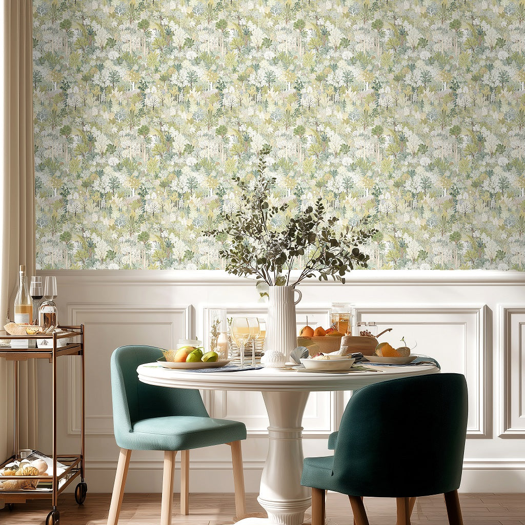 kukupony Botanical Green Peel and Stick Wallpaper – Vintage Forest Wall Paper, Renter Friendly Removable Self Adhesive Natural Wallpaper for Bedroom, Bathroom, Kitchen & Cabinets Home Decor 17.3"x197"