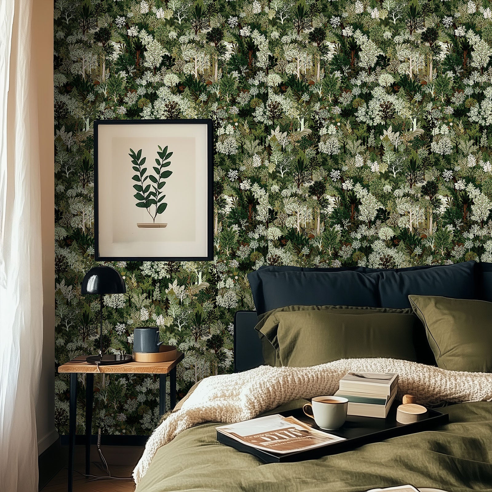 kukupony Green Botanical Peel and Stick Wallpaper – Vintage Forest Wall Paper, Renter Friendly Removable Self Adhesive Natural Wallpaper for Bedroom, Bathroom, Kitchen & Cabinet Home Decor 17.3"x78.7"