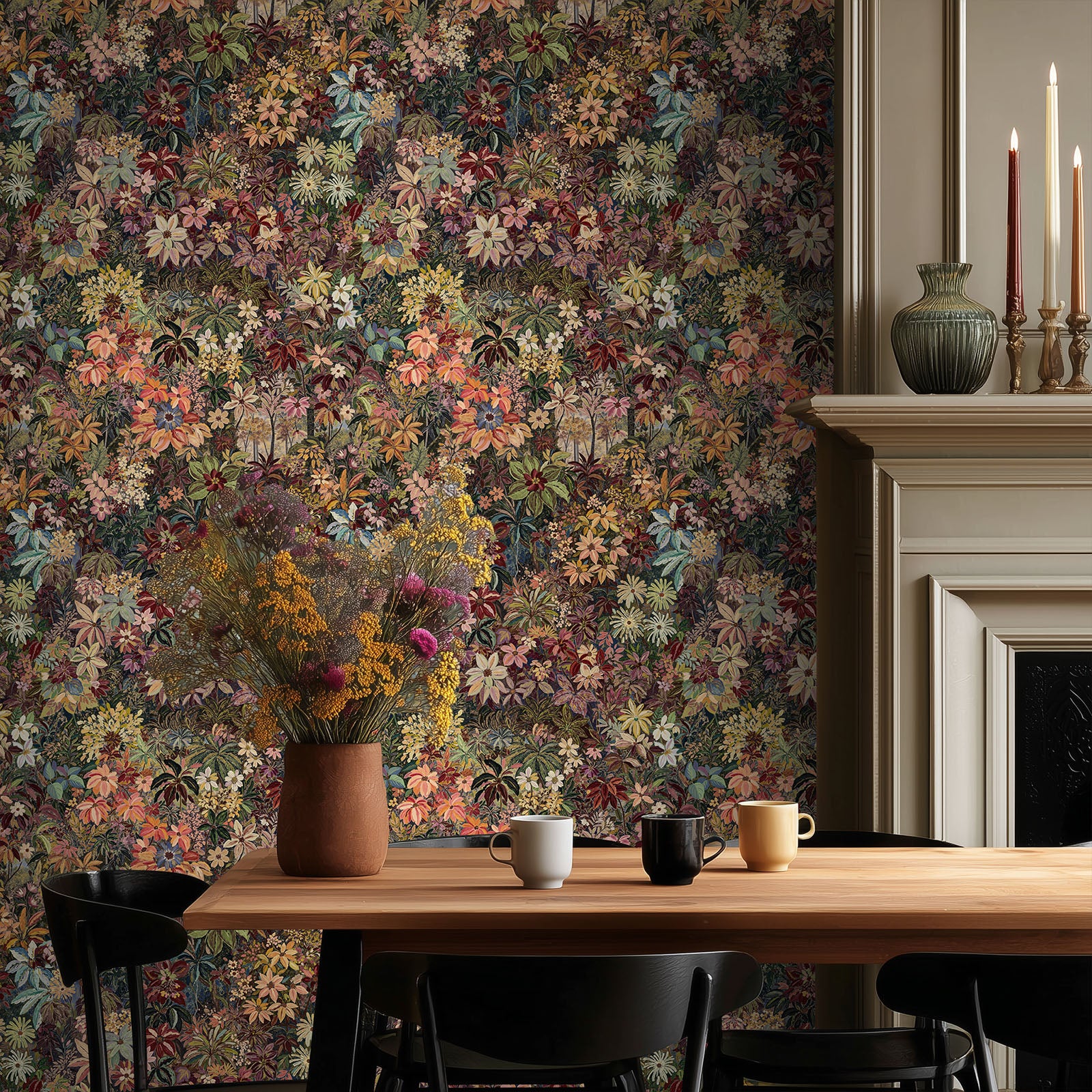 Kukupony Dark Floral Peel and Stick Wallpaper – Vintage Botanical Self Adhesive Wall Paper, Removable and Renter Friendly Boho Wallpaper for Bedroom, Bathroom, Kitchen Cabinet & Home Decor 17.3"x197"