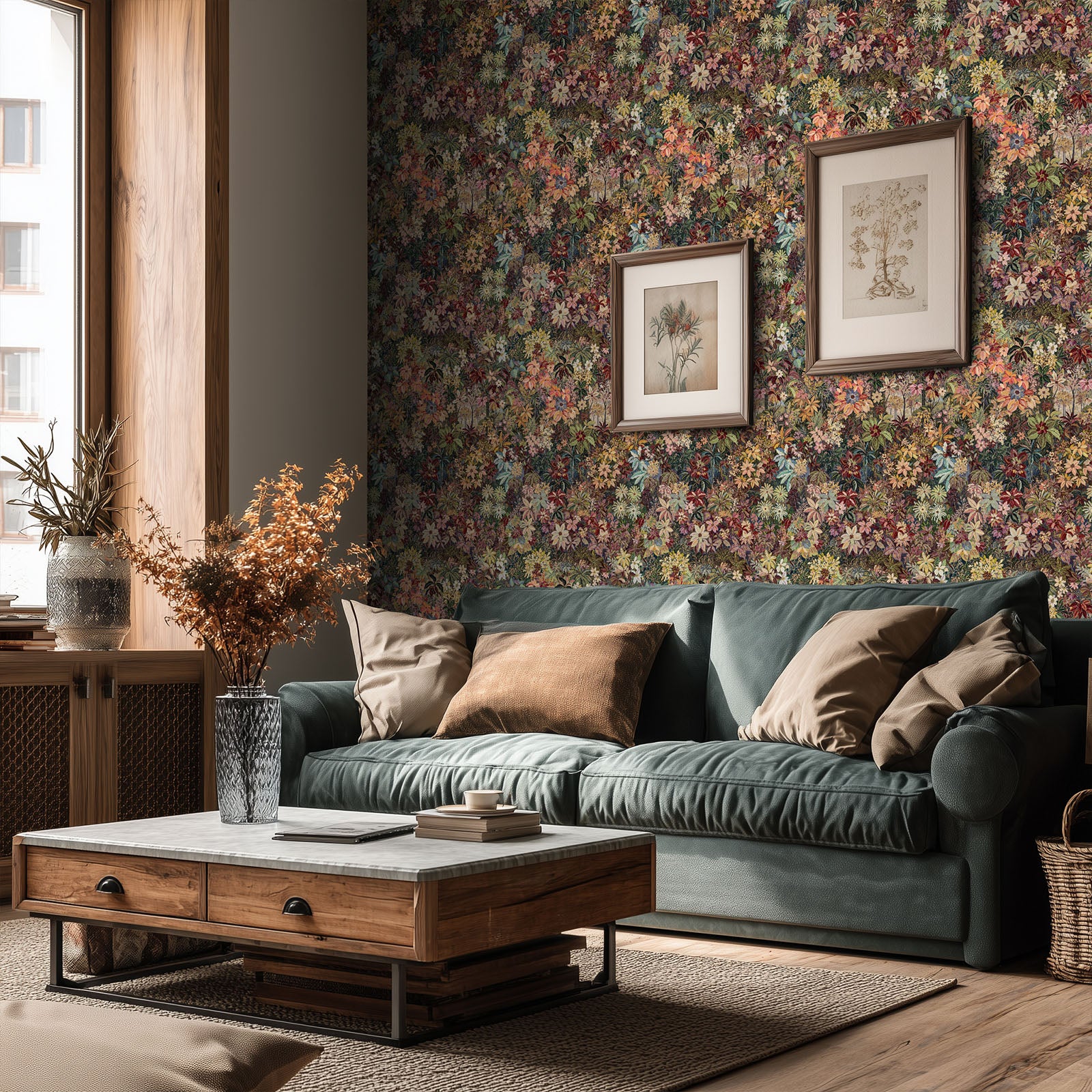 Kukupony Dark Floral Peel and Stick Wallpaper – Vintage Botanical Self Adhesive Wall Paper, Removable and Renter Friendly Boho Wallpaper for Bedroom, Bathroom, Kitchen Cabinet & Home Decor 17.3"x197"