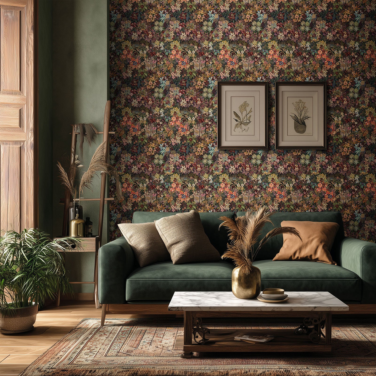 Kukupony Dark Floral Peel and Stick Wallpaper – Vintage Botanical Self Adhesive Wall Paper, Removable and Renter Friendly Boho Wallpaper for Bedroom, Bathroom, Kitchen Cabinet & Home Decor 17.3"x197"