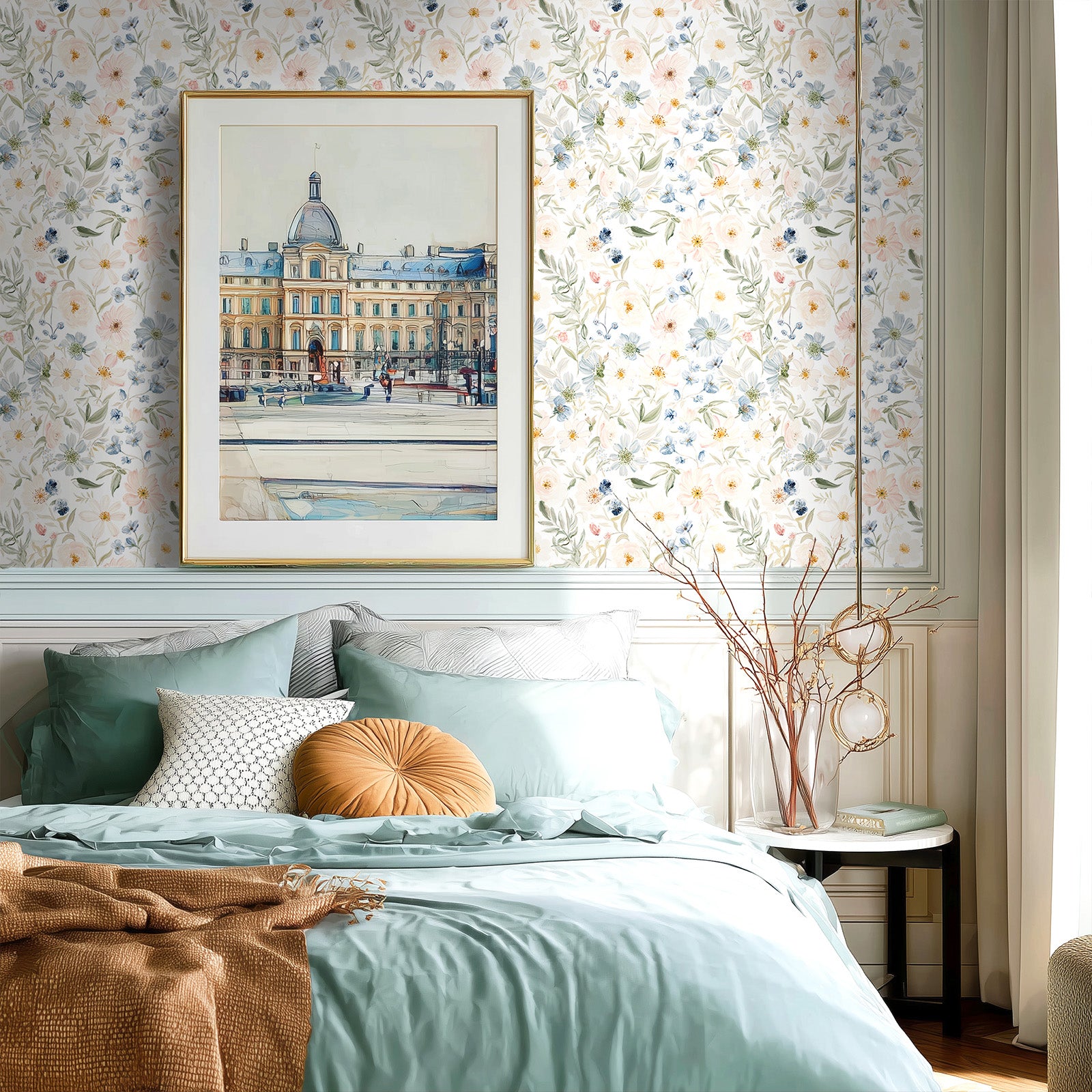 kukupony Light Floral Peel and Stick Wallpaper – Romantic Pastel Botanical Wall Paper, Renter Friendly Removable Self Adhesive Wallpaper for Bedroom, Bathroom, Kitchen & Cabinets Decor 17.3"x393"