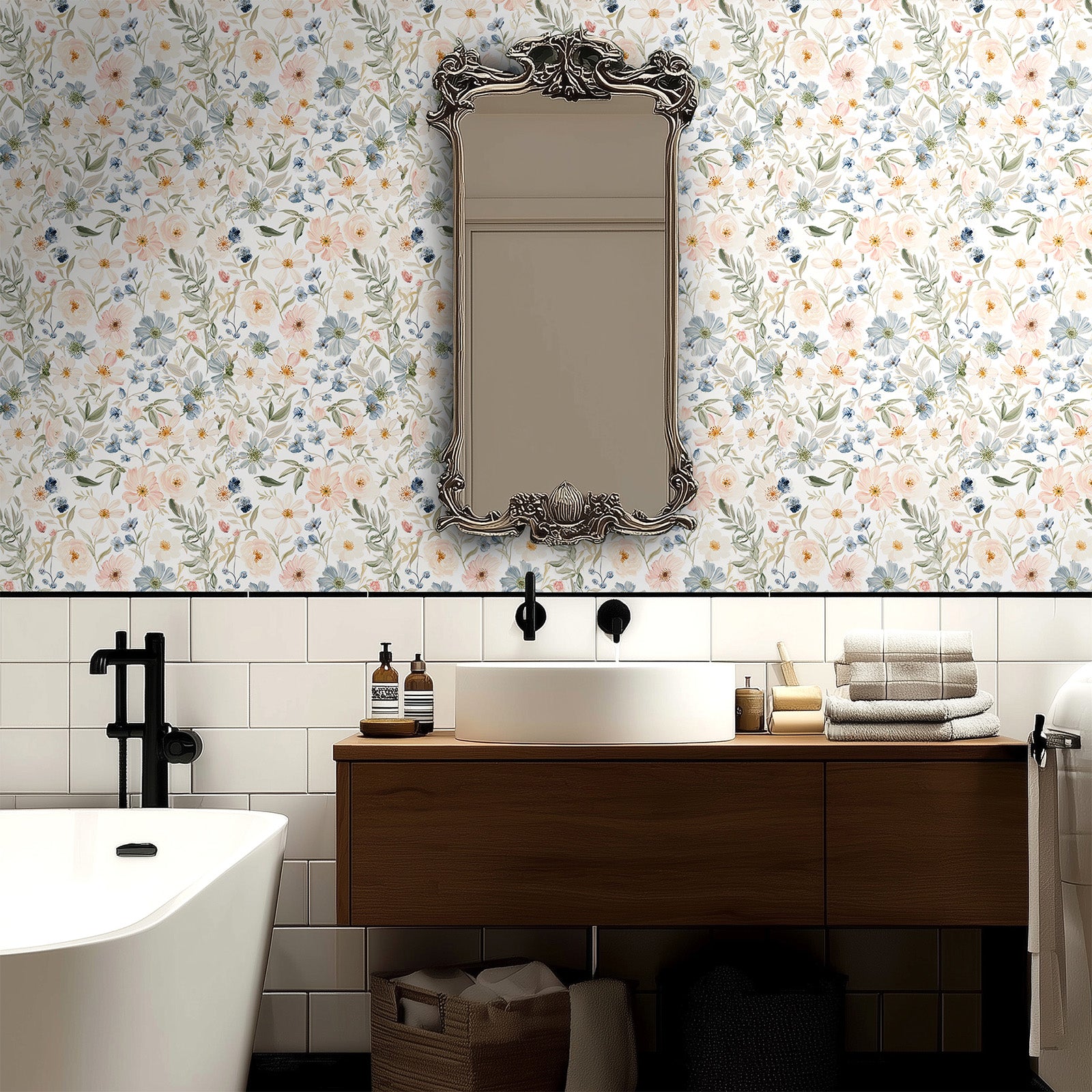 kukupony Light Floral Peel and Stick Wallpaper – Romantic Pastel Botanical Wall Paper, Renter Friendly Removable Self Adhesive Wallpaper for Bedroom, Bathroom, Kitchen & Cabinets Decor 17.3"x393"