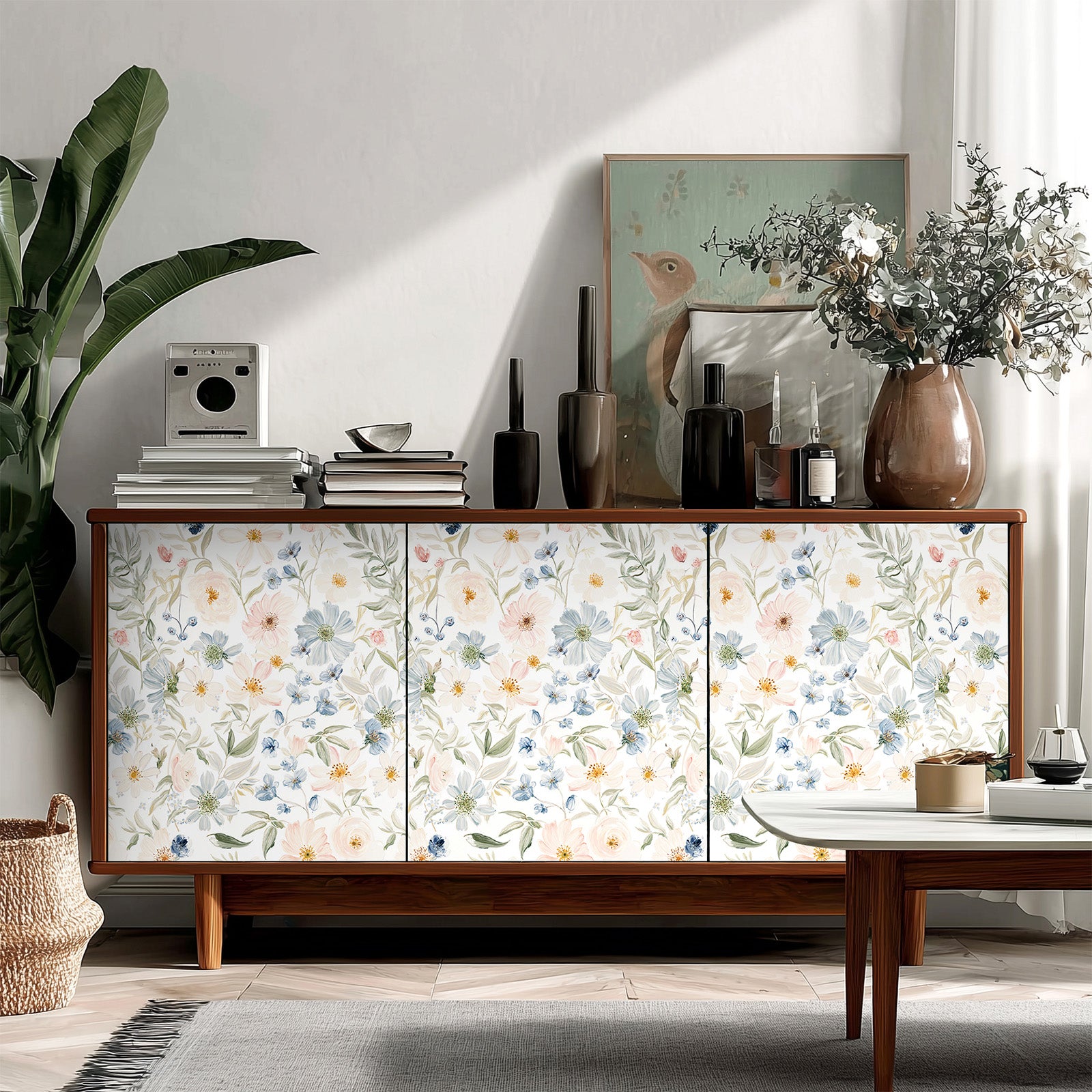 kukupony Light Floral Peel and Stick Wallpaper – Romantic Pastel Botanical Wall Paper, Renter Friendly Removable Self Adhesive Wallpaper for Bedroom, Bathroom, Kitchen & Cabinets Decor 17.3"x393"