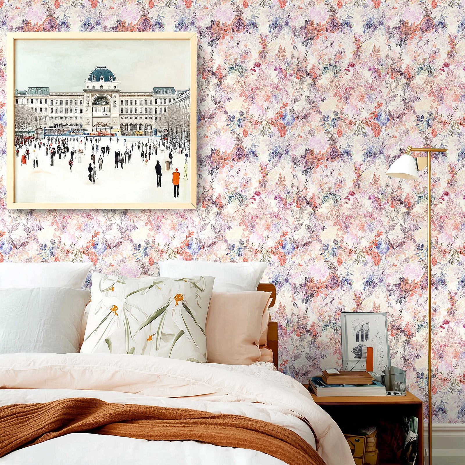 kukupony Pastel Floral Peel and Stick Wallpaper – Romantic Watercolor Botanical Removable Wall Paper, Renter Friendly Self Adhesive Wallpaper for Bedroom, Bathroom, Kitchen & Cabinets Decor 17.3"x197"