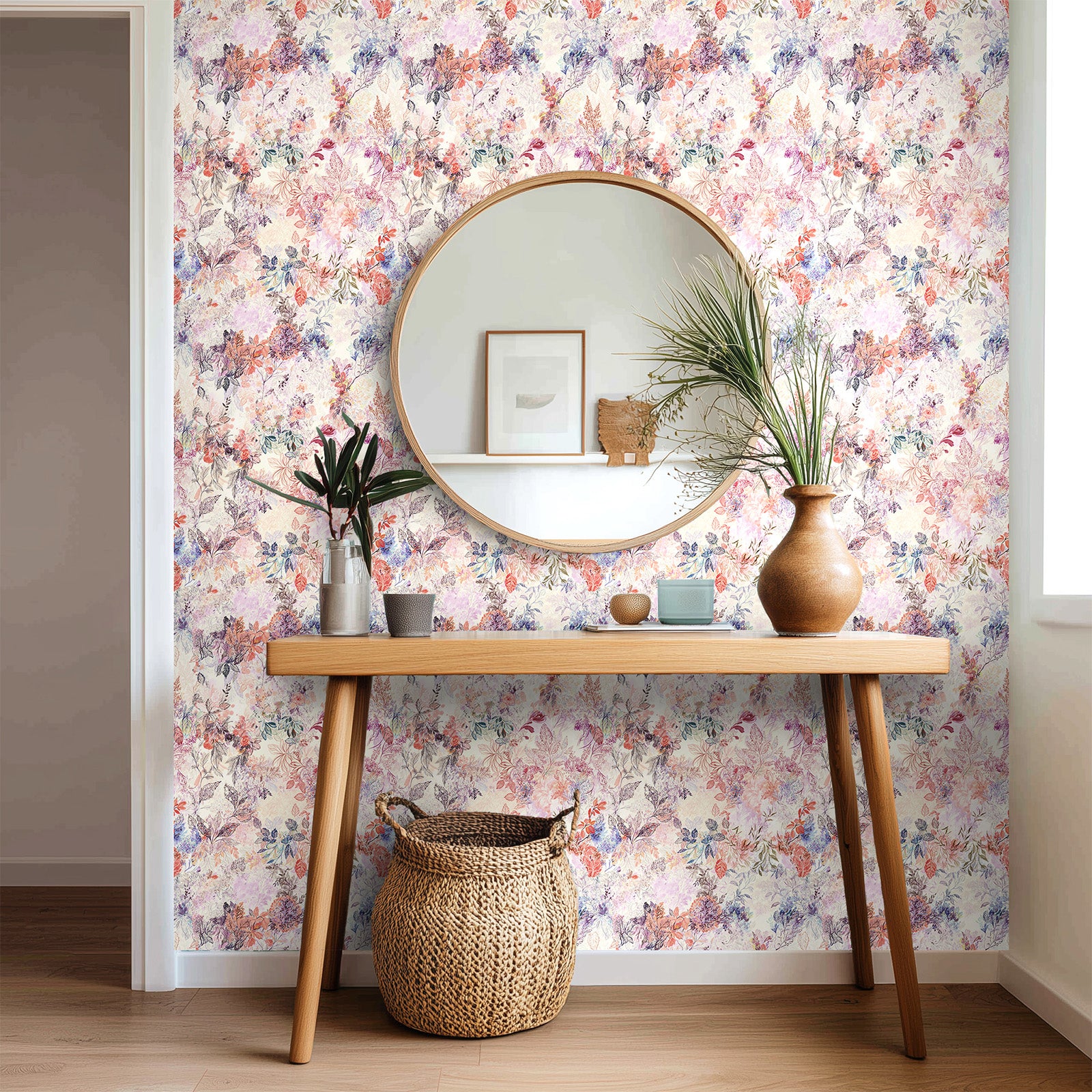 kukupony Pastel Floral Peel and Stick Wallpaper – Romantic Watercolor Botanical Removable Wall Paper, Renter Friendly Self Adhesive Wallpaper for Bedroom, Bathroom, Kitchen & Cabinets Decor 17.3"x197"