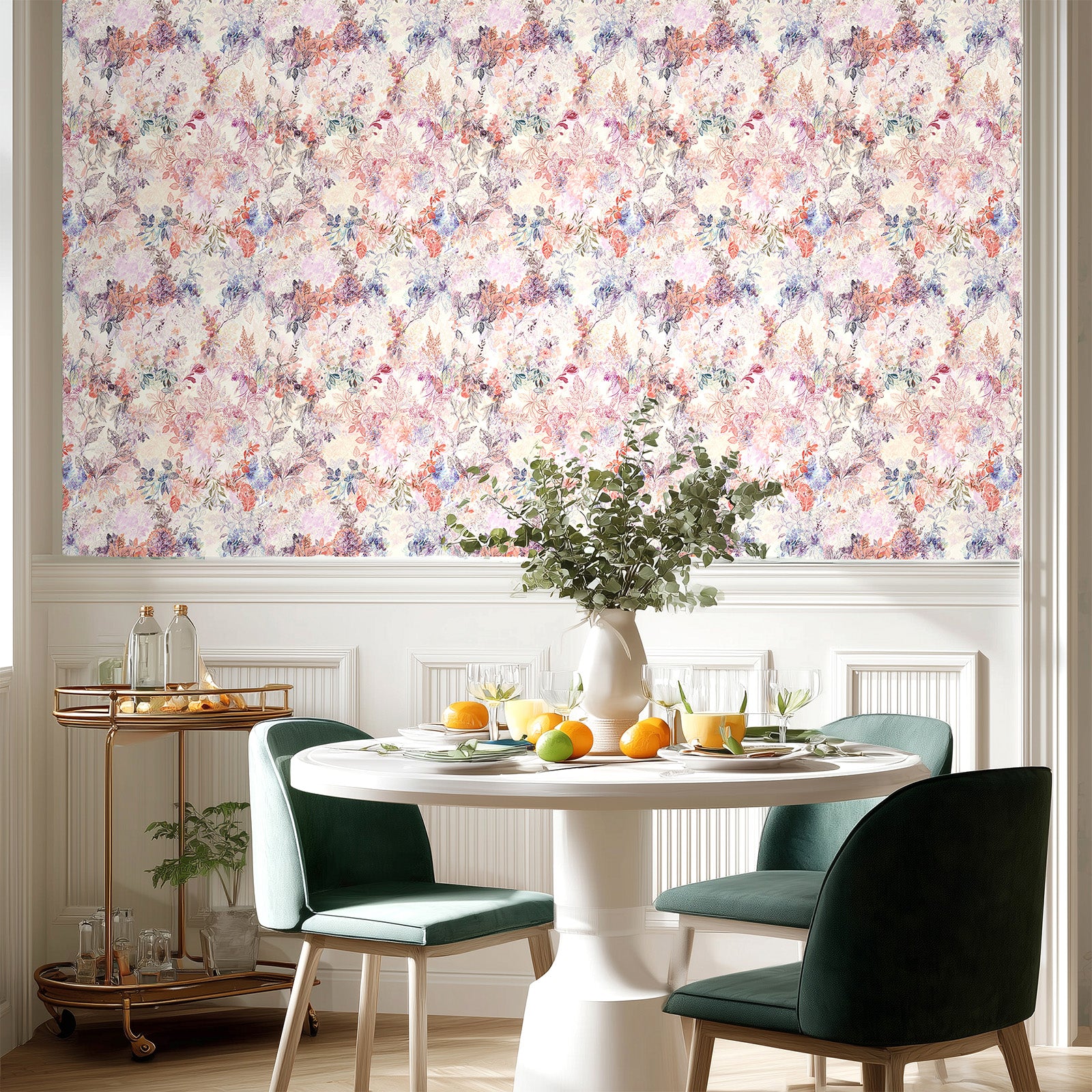 kukupony Pastel Floral Peel and Stick Wallpaper – Romantic Watercolor Botanical Removable Wall Paper, Renter Friendly Self Adhesive Wallpaper for Bedroom, Bathroom, Kitchen & Cabinets Decor 17.3"x197"