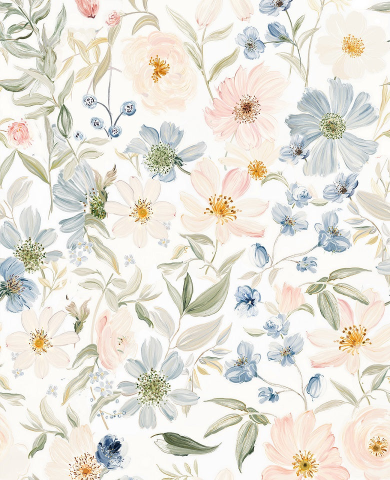 kukupony Light Floral Peel and Stick Wallpaper – Romantic Pastel Botanical Wall Paper, Renter Friendly Removable Self Adhesive Wallpaper for Bedroom, Bathroom, Kitchen & Cabinets Decor 17.3"x393"