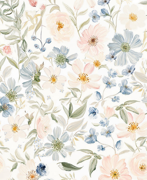 kukupony Light Floral Peel and Stick Wallpaper – Romantic Pastel Botanical Wall Paper, Renter Friendly Removable Self Adhesive Wallpaper for Bedroom, Bathroom, Kitchen & Cabinets Decor 17.3"x393"